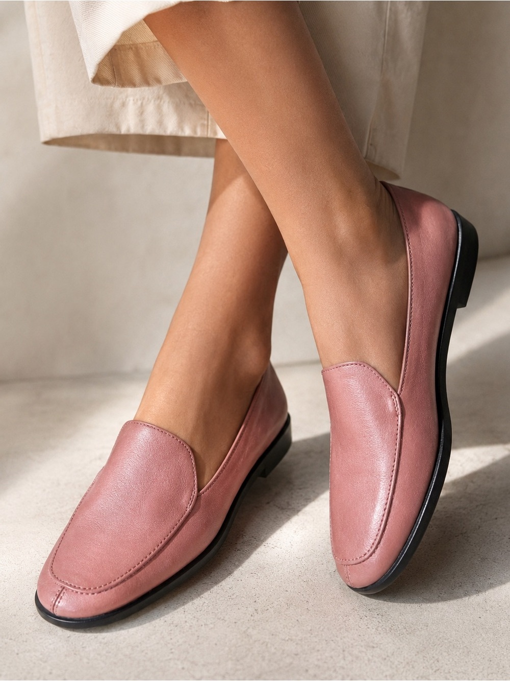 AEROSOLES Pink Leather Slip-On Loafers